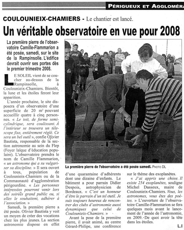 un Observatoire pour la section astronomie du FLEP
